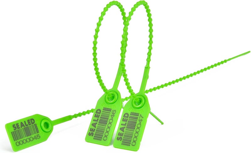 LeadSeals 500 Green Plastic Barcode Seals, Numberd Plastic Tamper Seals Security Tags, Pull-Tite Safety Zip Ties, Tamper Proof Tags Plasic Locks for Fire Extinguishers - Image 1